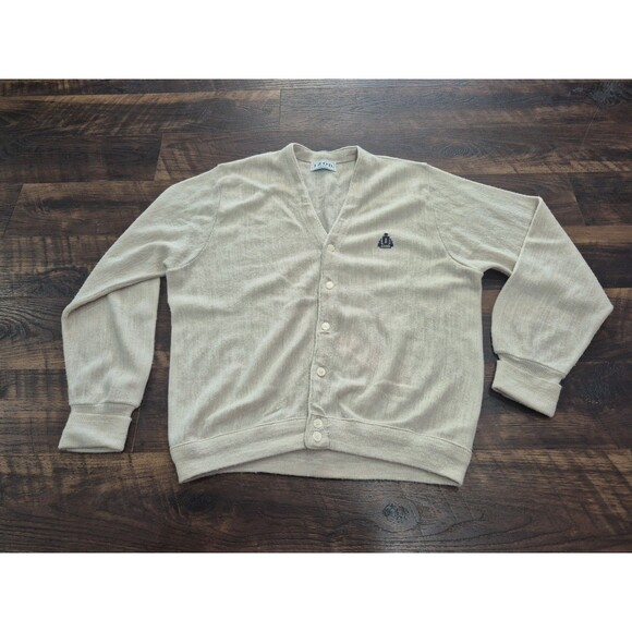 Izod Other - Vintage Izod  Cardigan Men L Cream Sweater 80s Old Money Tennis Preppy